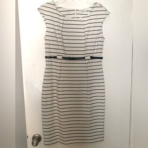 Calvin Klein shift dress, Black and white striped, Size 10